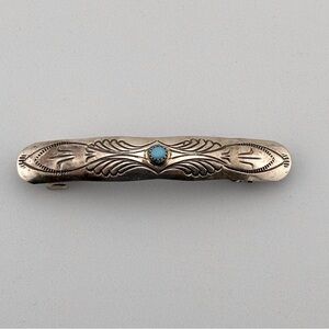 Vintage Southwestern Handtooled Sterling Silver Barrette with Turquoise Stone #1